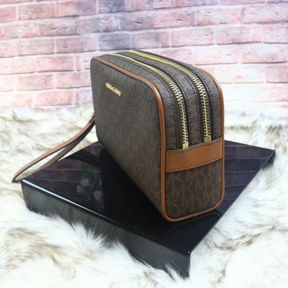 Michael Kors Clutch Jet Set Item Md Travel Pouch Wristlet Brown Newet - Picture 5 of 8